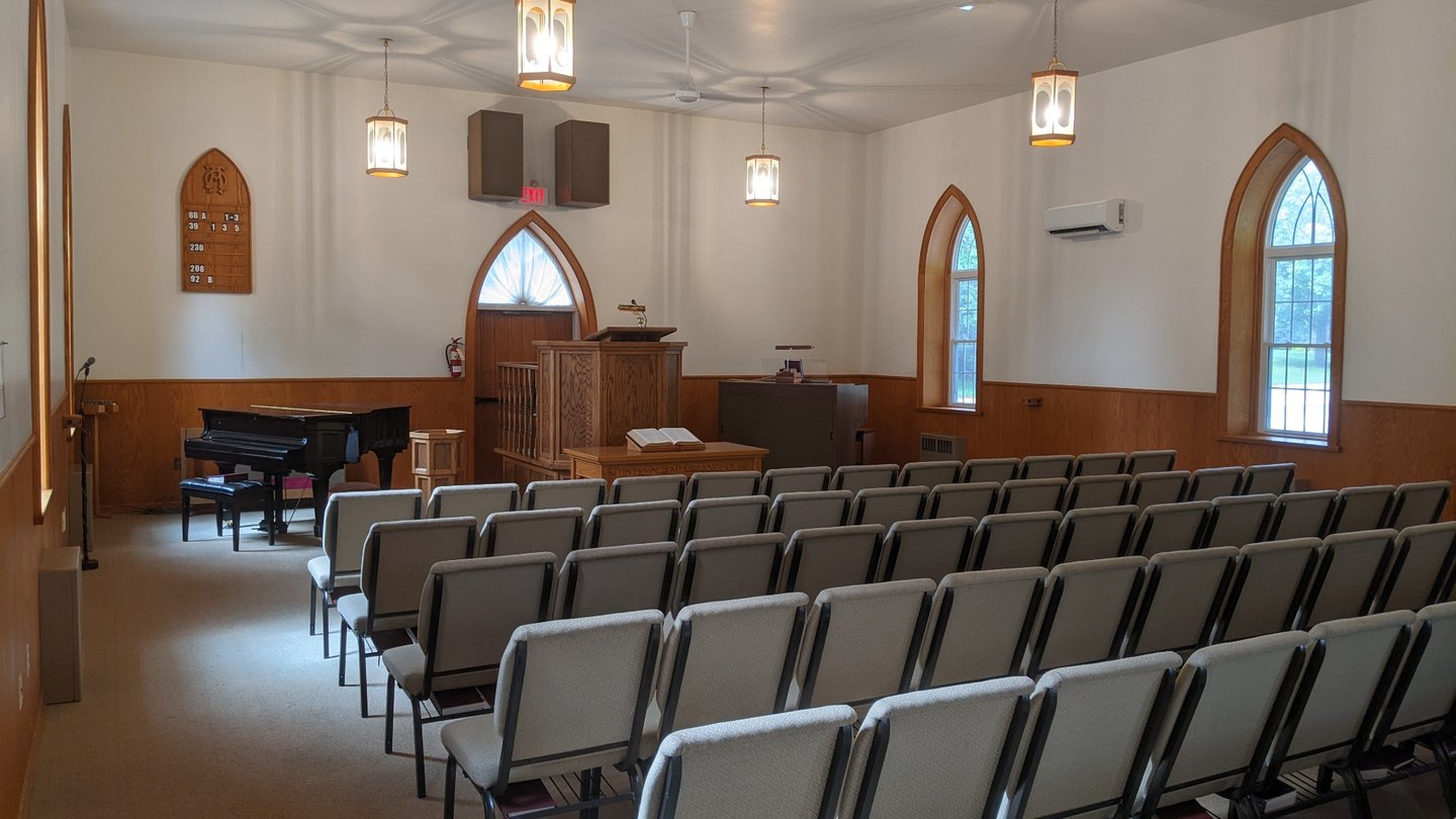 Salem United Reformed Church sanctuary looking toward the pulpit and communion table