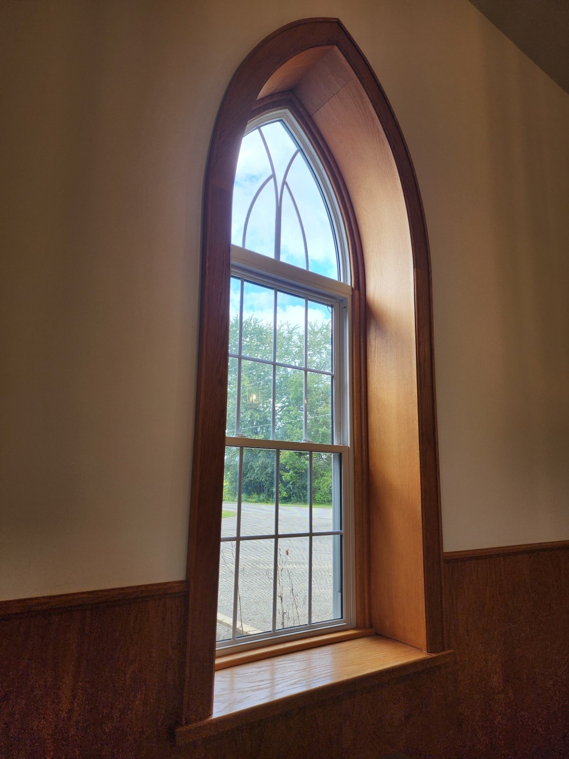 Arched sanctuary window at Salem United Reformed Church